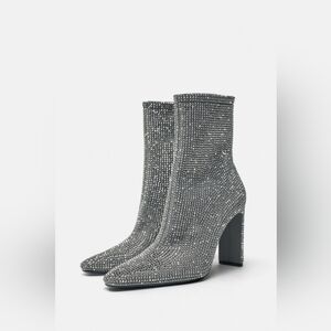 Zara Rhinestone Heeled Ankle Boots NWT